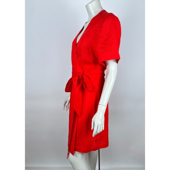 Emily McCarthy Day Rob Linen Wrap‎ Dress Women M NWT Short Sleeve Pockets Tie - Picture 4 of 13